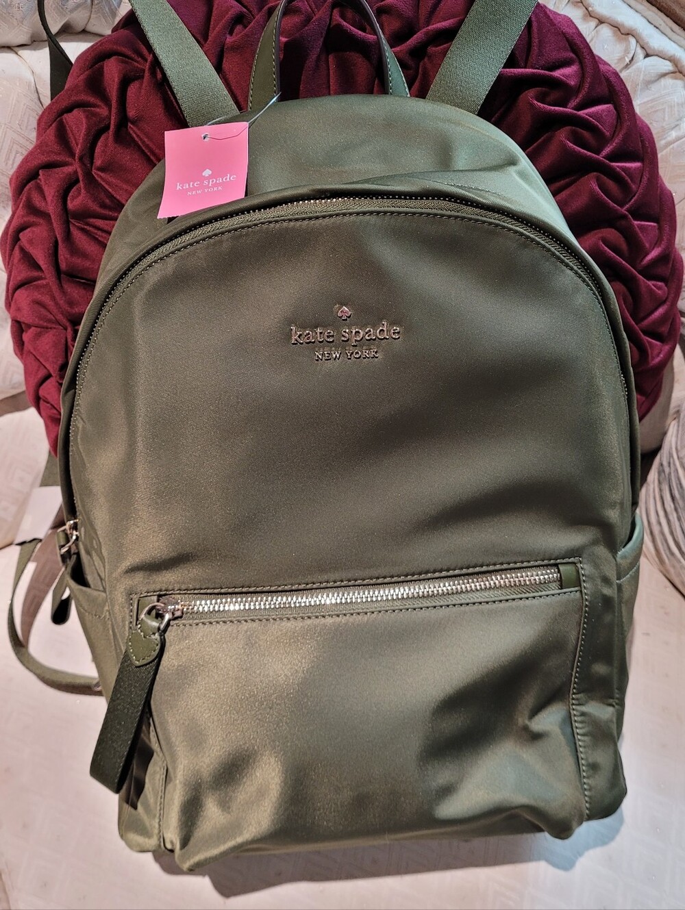 kate spade olive green nylon backpack